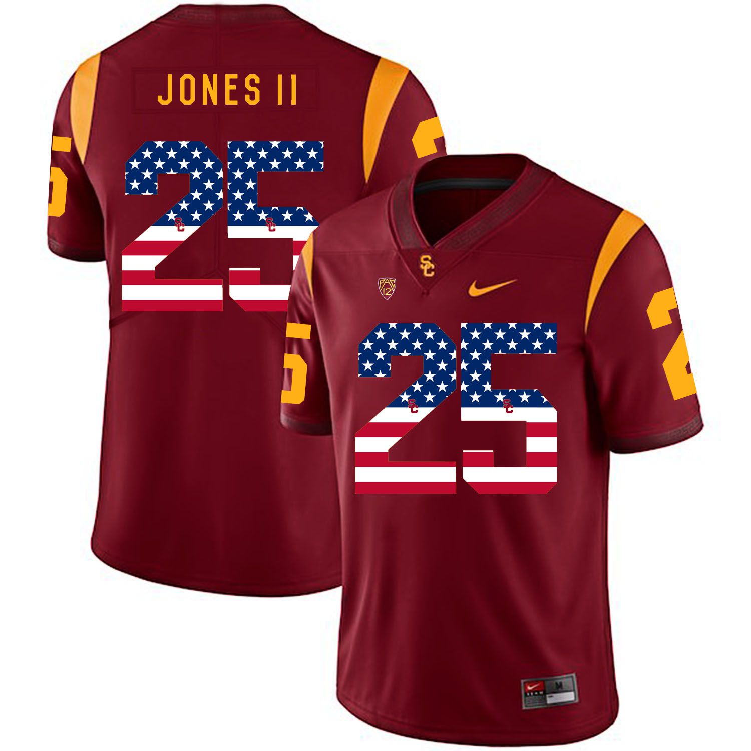 Men USC Trojans #25 Jones ii Red Flag Customized NCAA Jerseys->customized ncaa jersey->Custom Jersey
